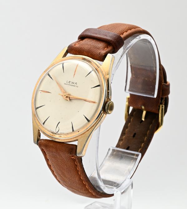 Lewa Antimagnetic - Orologio da polso automatico da uomo Antimagnetic con datario in metallo placcato in oro giallo