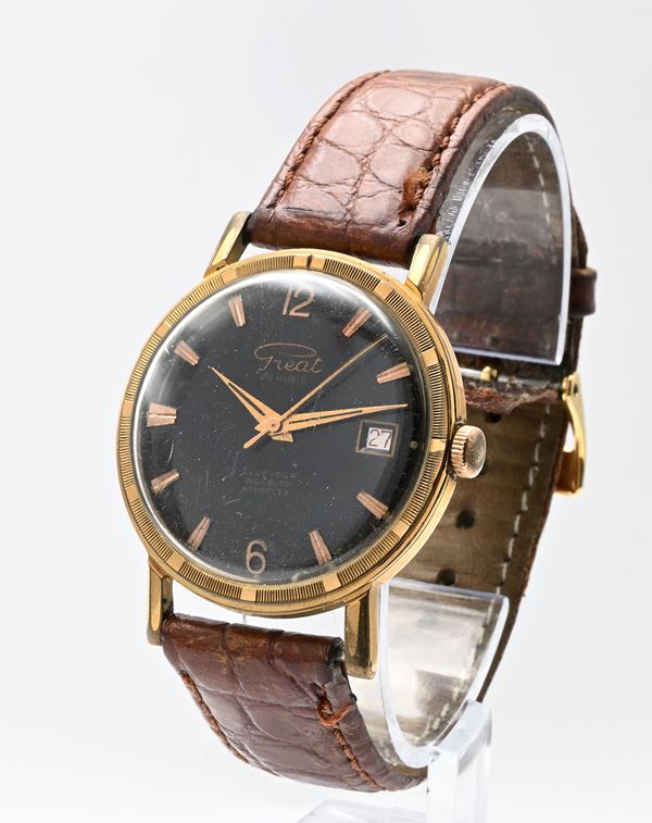 Great Glucydur 25 Rubis (Cal ETA 2472) - Orologio da polso automatico con datario da uomo in metallo placcato in oro giallo con fondello in acciaio. Waterproof Incabloc Incaflex Antimagnetic con quadrante nero