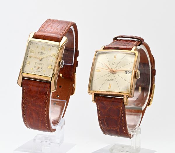 2 Orologi da polso in metallo placcato in oro giallo e fondello in acciaio: Avia 15 Jewels; Dafna Antichoc con datario 17 rubini