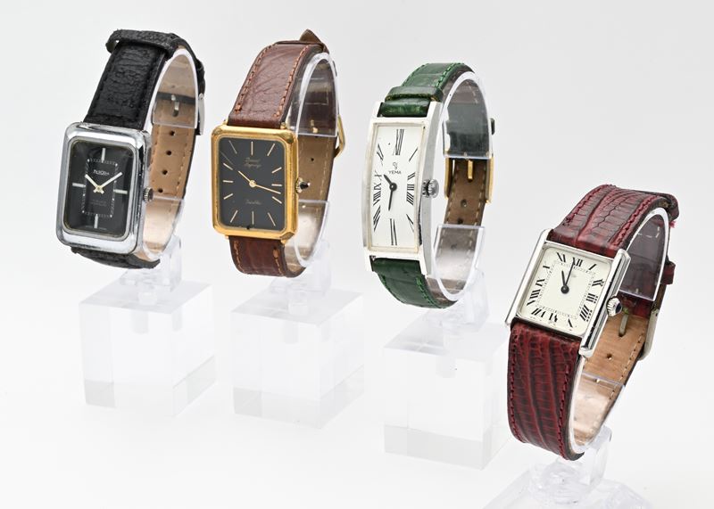 4 Orologi da Polso a Carica Meccanica da Uomo in Metallo Cromato e Dorato con Fondelli in Acciaio...