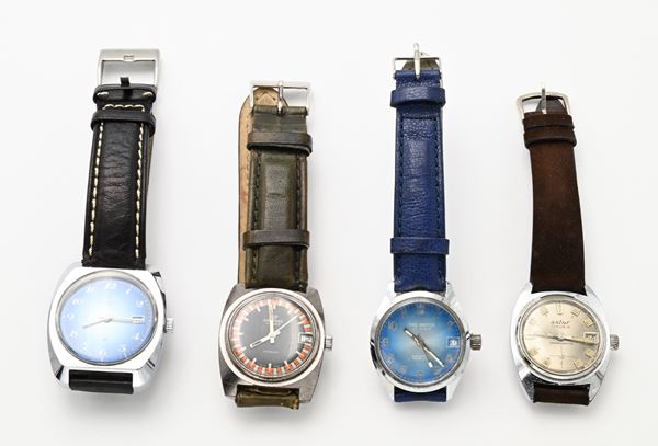 4 Orologi da polso da uomo Incabloc Antimagnetic Waterproof con datario 17 rubini in metallo cromato con fondello in acciaio: Fail Watch automatico; Astor, Globus e Conteas a carica meccanica