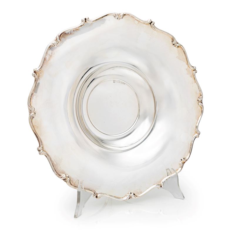 Centrotavola circolare in argento 800/000, diametro 32 cm