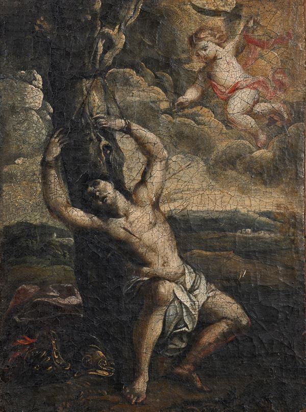 Pittore del XVIII secolo - San Sebastiano soccorso dall'angelo