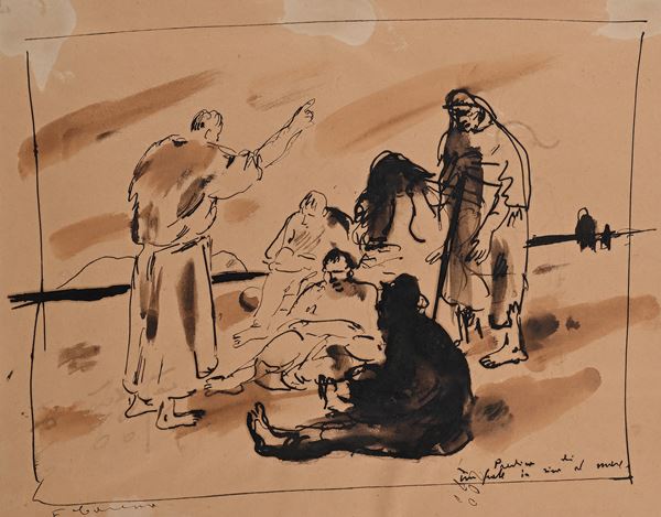 Felice Carena - Predica di un prete in riva al mare