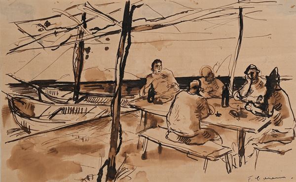 Felice Carena - Pescatori a riposo in riva al mare