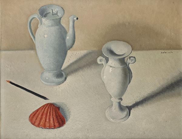 Giovanni Colacicchi - Natura morta con brocca e conchiglia rossa