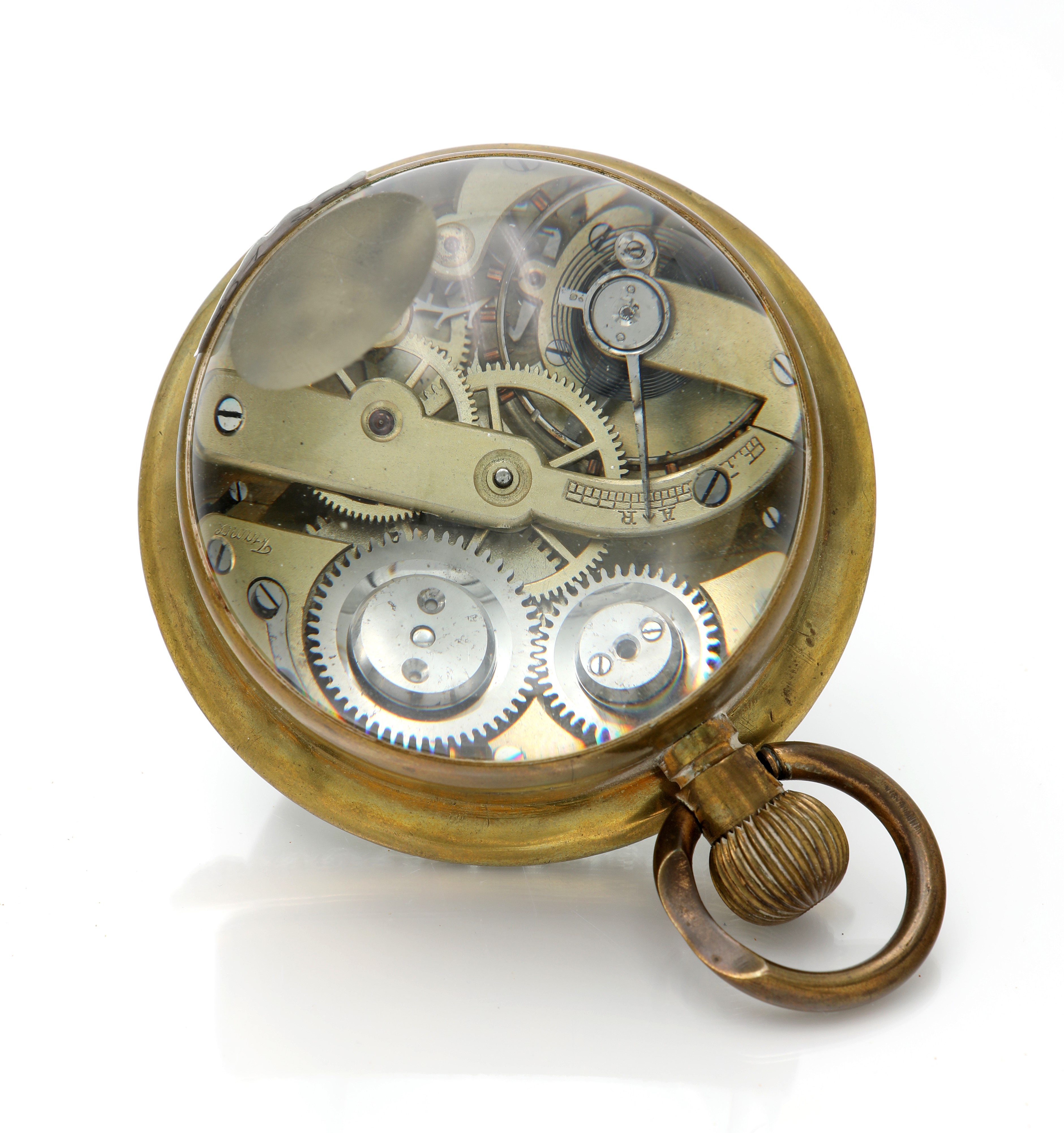 Orologio da tavolo sferico in cristallo e ottone, Francia, inizi XX secolo