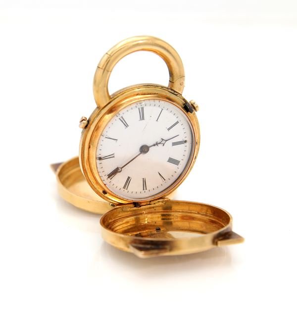 Baume, orologio da taschino in oro di forma a lucchetto doppia cassa