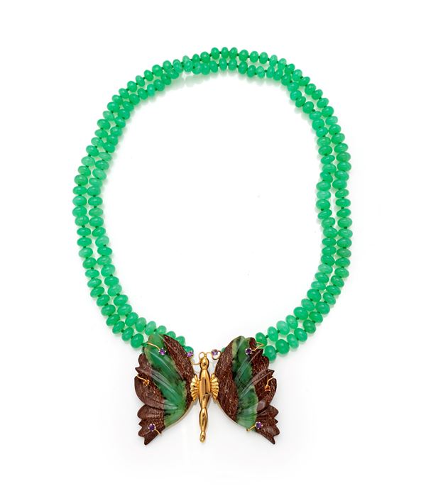 Collana in oro, giada, crisoprasio.