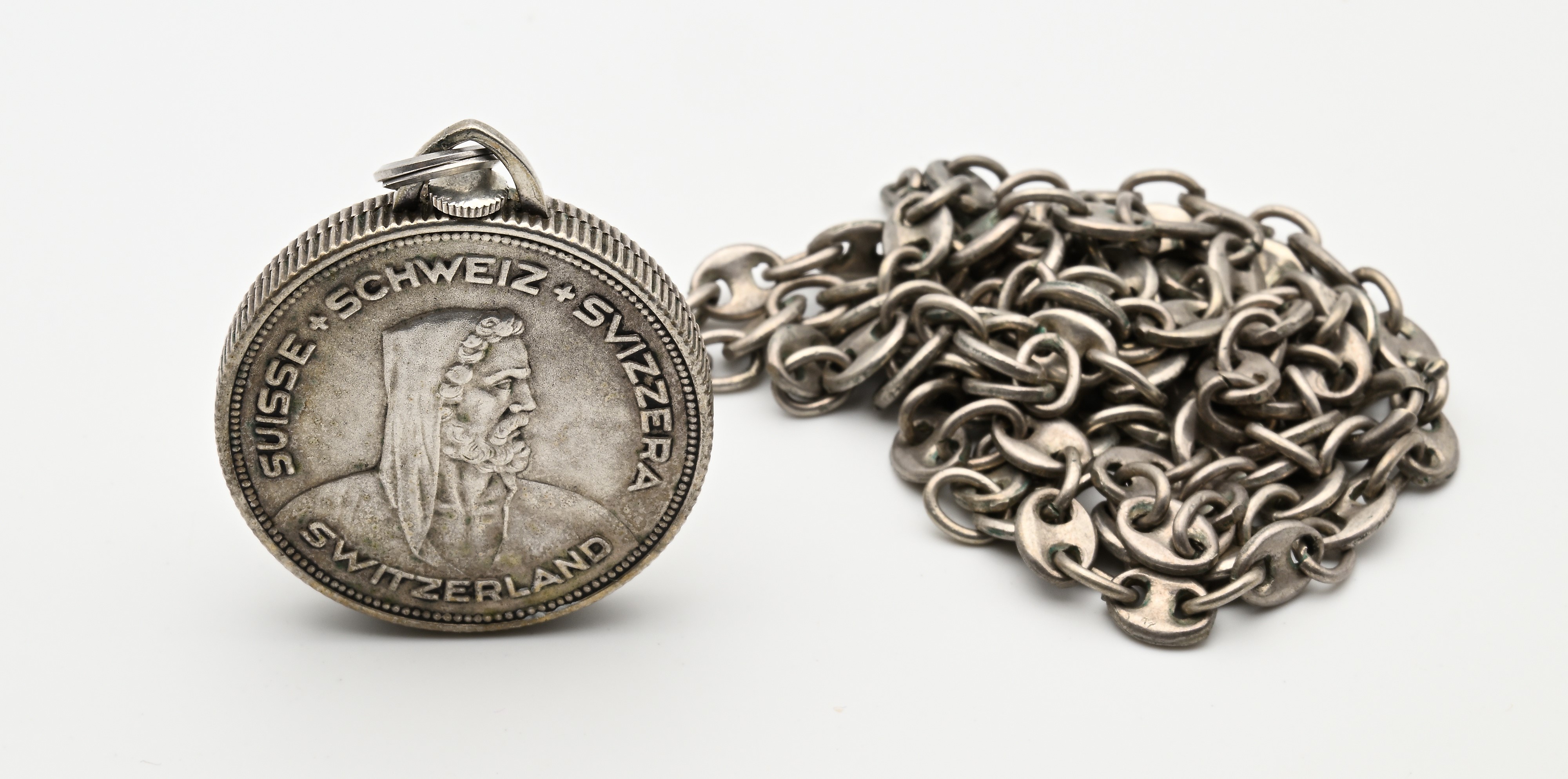 Hausmann (cal. Felsa 320) - Orologio da Tasca Modello Moneta in Argento 800/000 con Catena in Arg...