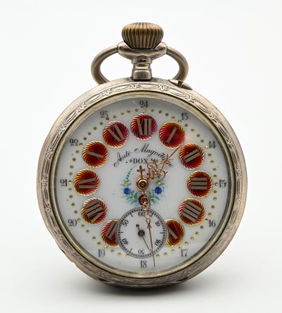 Doxa, Antimagnetique—Orologio da tasca per ferroviere con scappamento ad ancora e remontoir, cass...