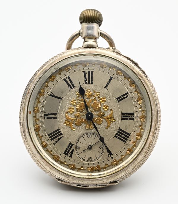 Vacheron Geneve - Orologio da tasca remontoir con cassa incisa e sbalzata in argento 800/000. Scappamento ad ancora con spirale Breguet