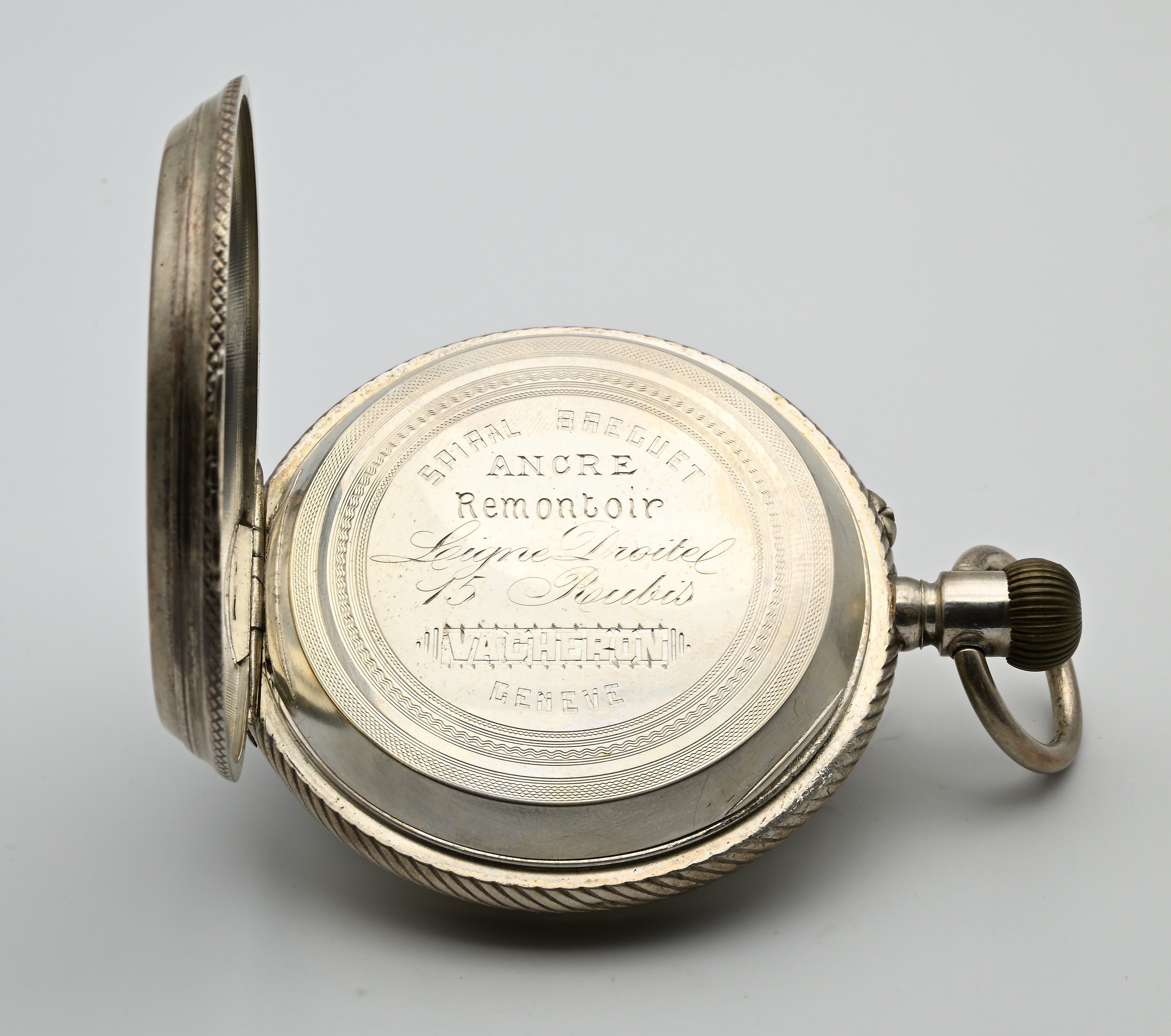 Vacheron Geneve - Orologio da Tasca Remontoir con Cassa Incisa e Sbalzata in Argento 800/000. Sca...