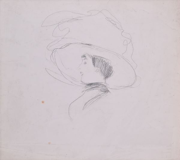 Testa di signora con grande cappello