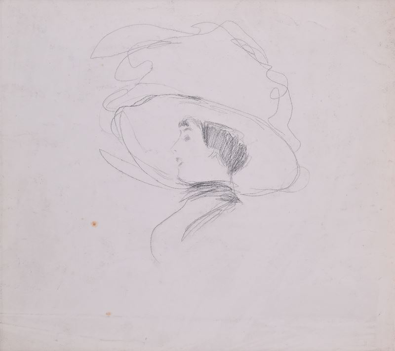 Testa di signora con grande cappello