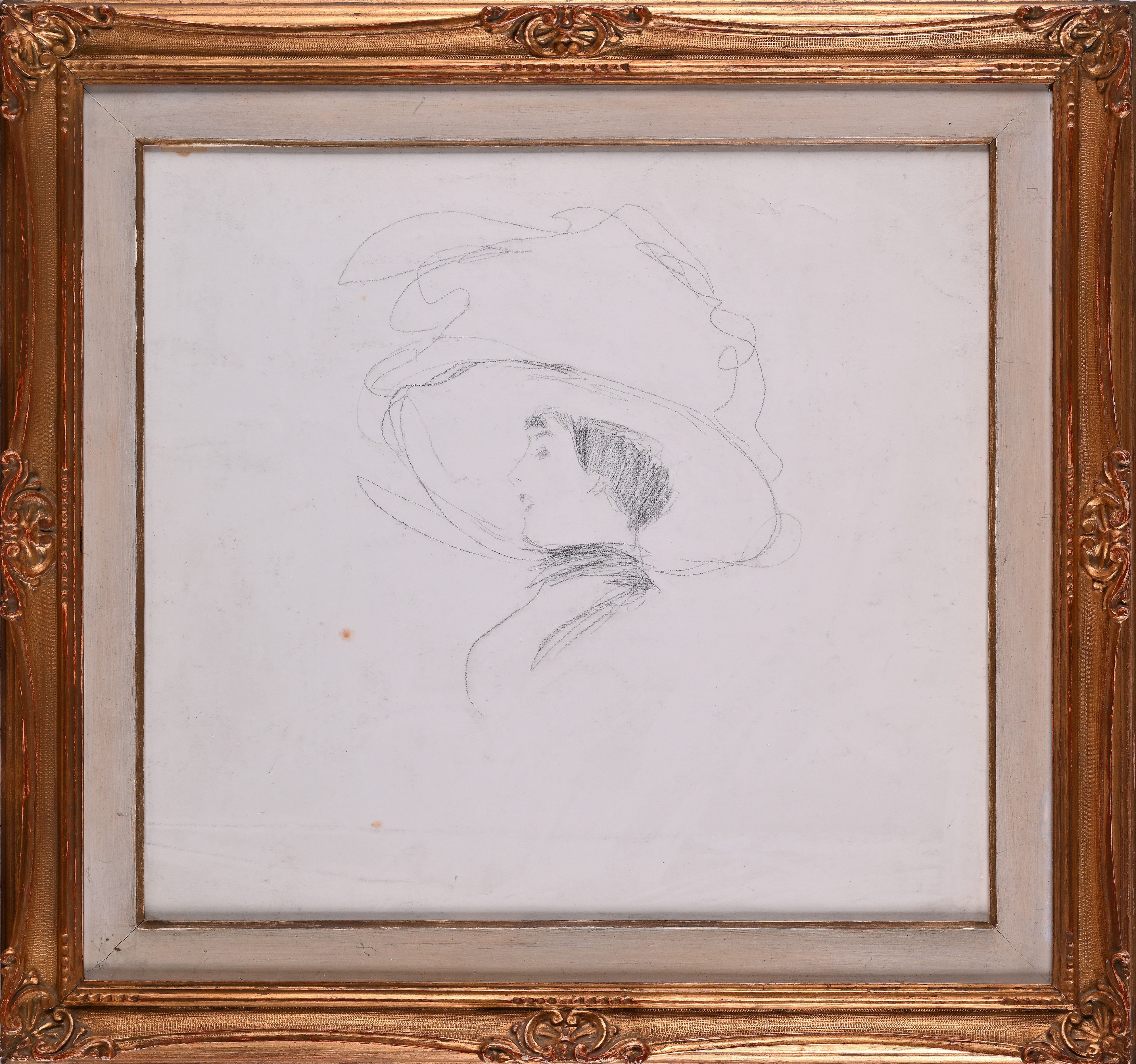 Testa di signora con grande cappello