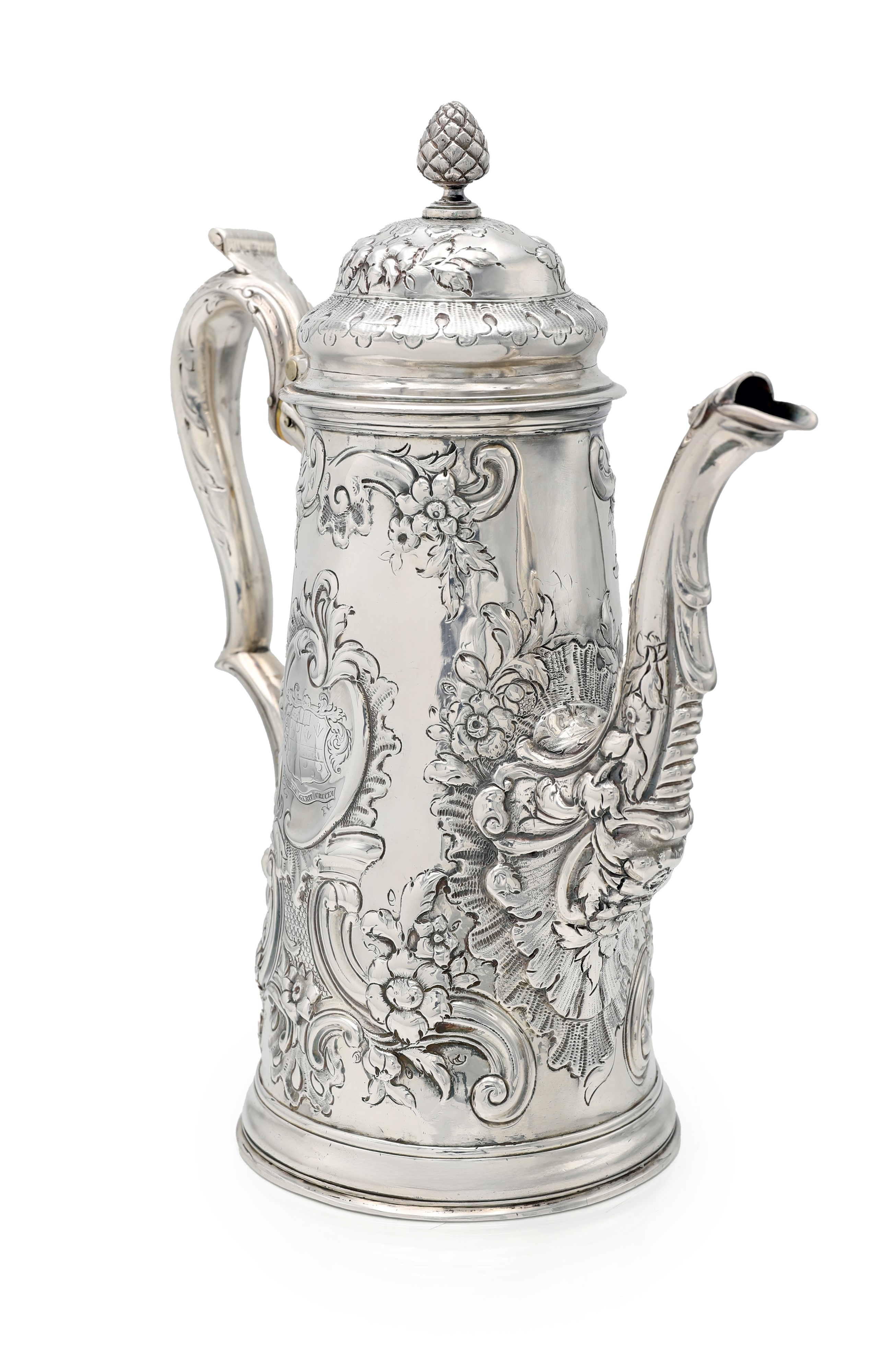 Caffettiera, argento con stemma e dedica 1848 (Londra, 1703)