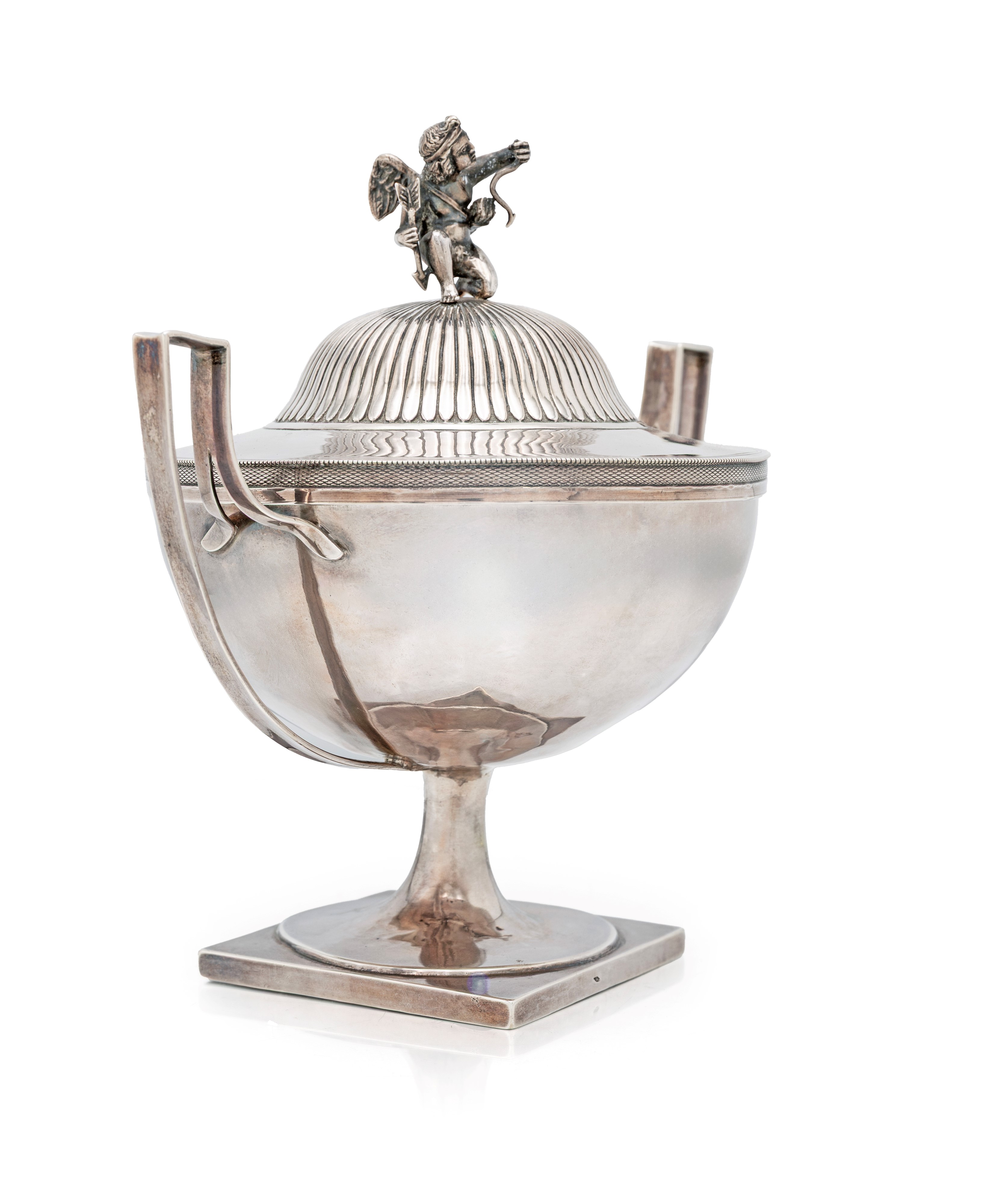 Francesco Ossani, Zuccheriera bianfiancata con coperchio, argento, Roma c. 1820