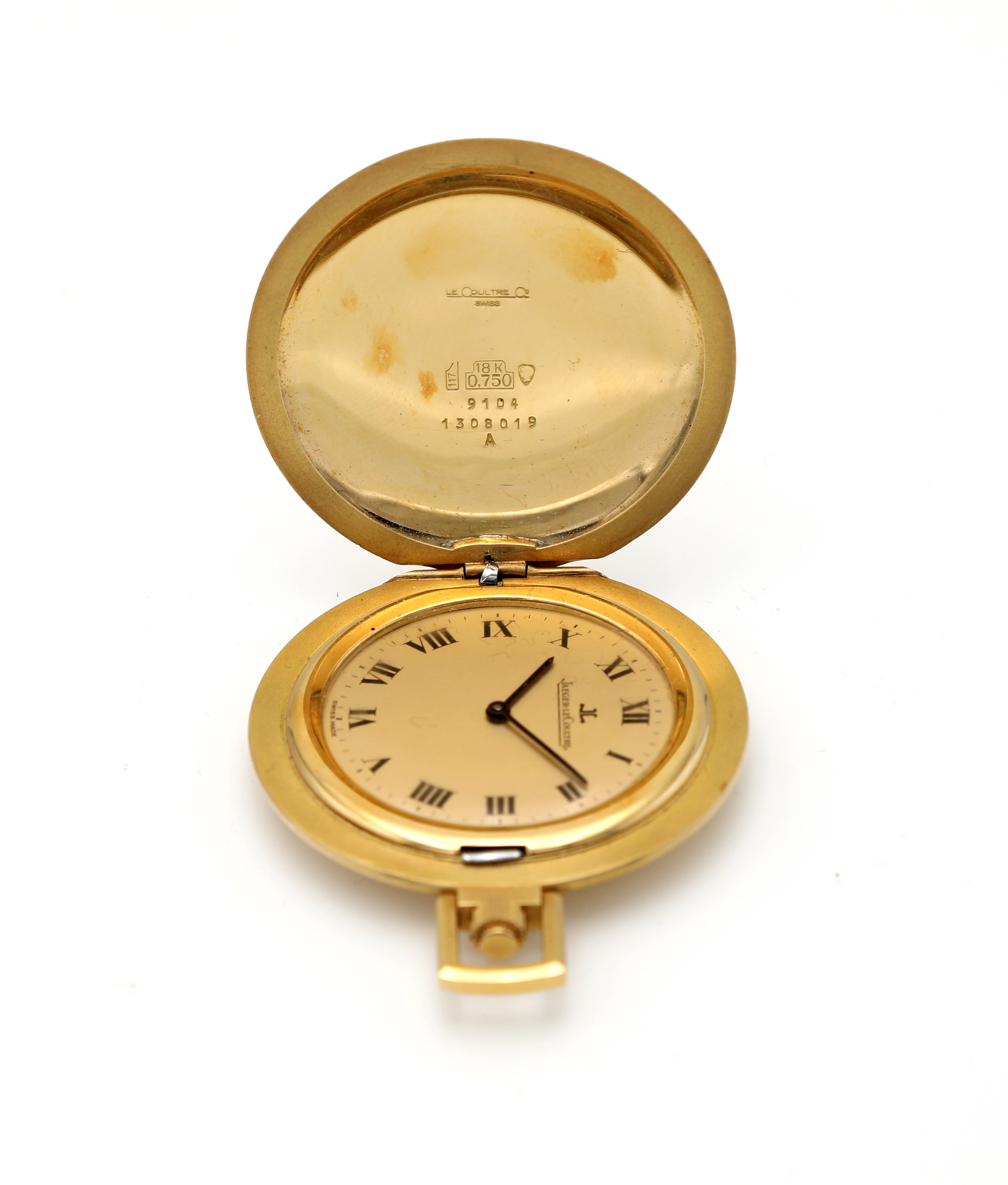 Jaeger-LeCoultre, Orologio da tasca a savonette, doppia cassa in oro giallo 750/000 (ref. 9104)