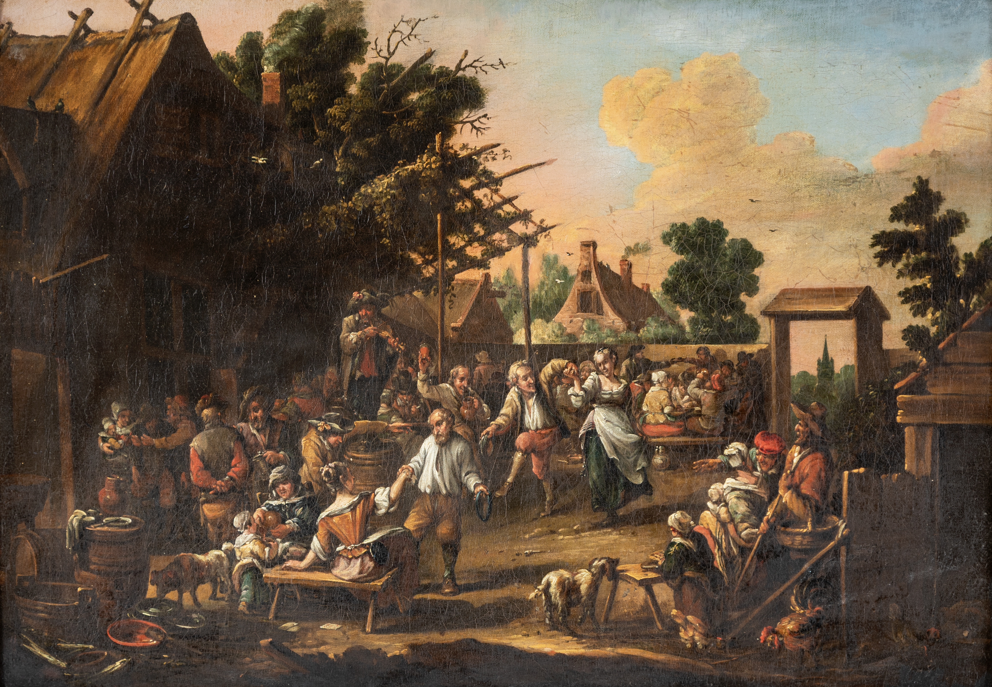 a) Scena di taverna all'aperto; b) Scena contadina con carrozza