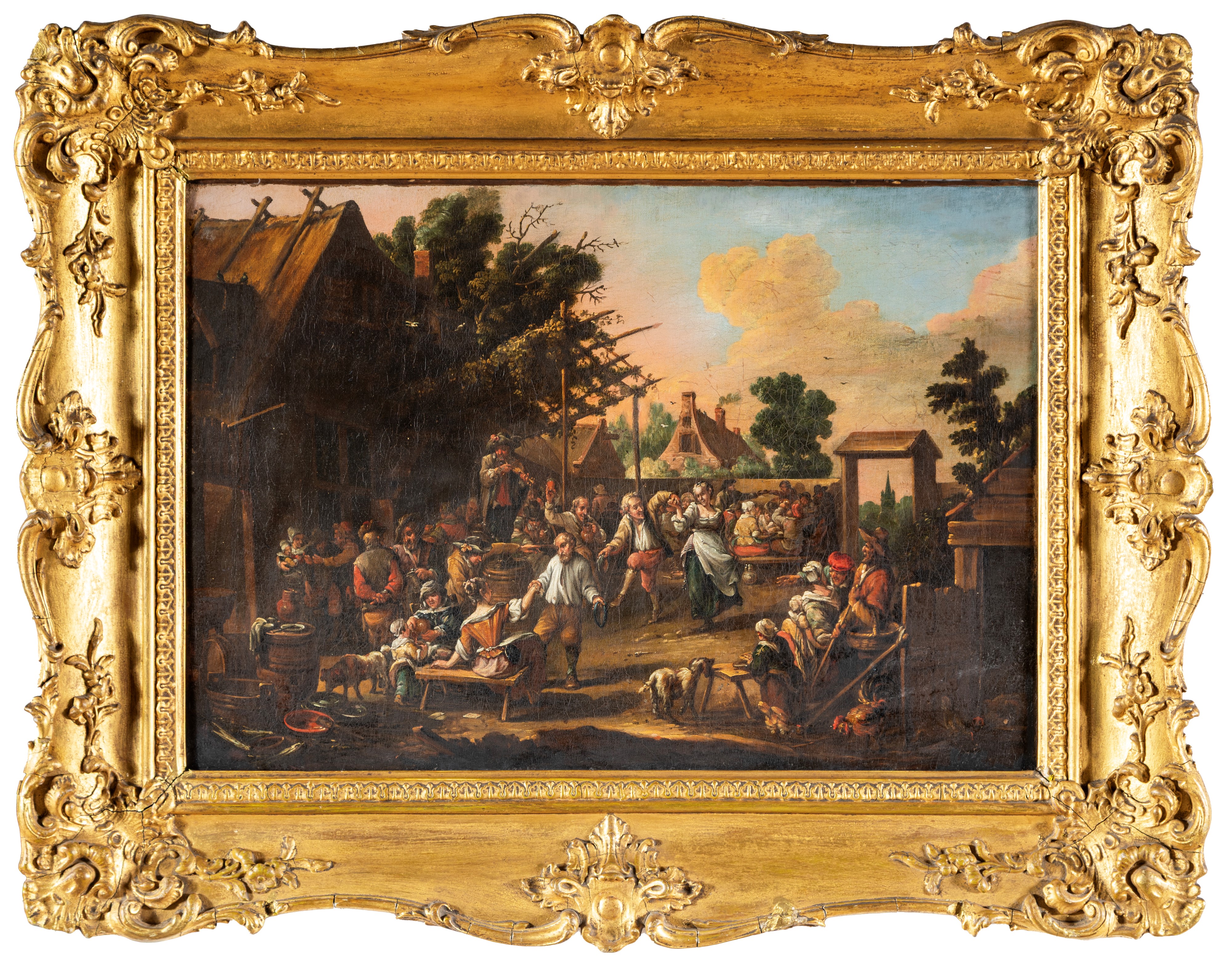 a) Scena di taverna all'aperto; b) Scena contadina con carrozza