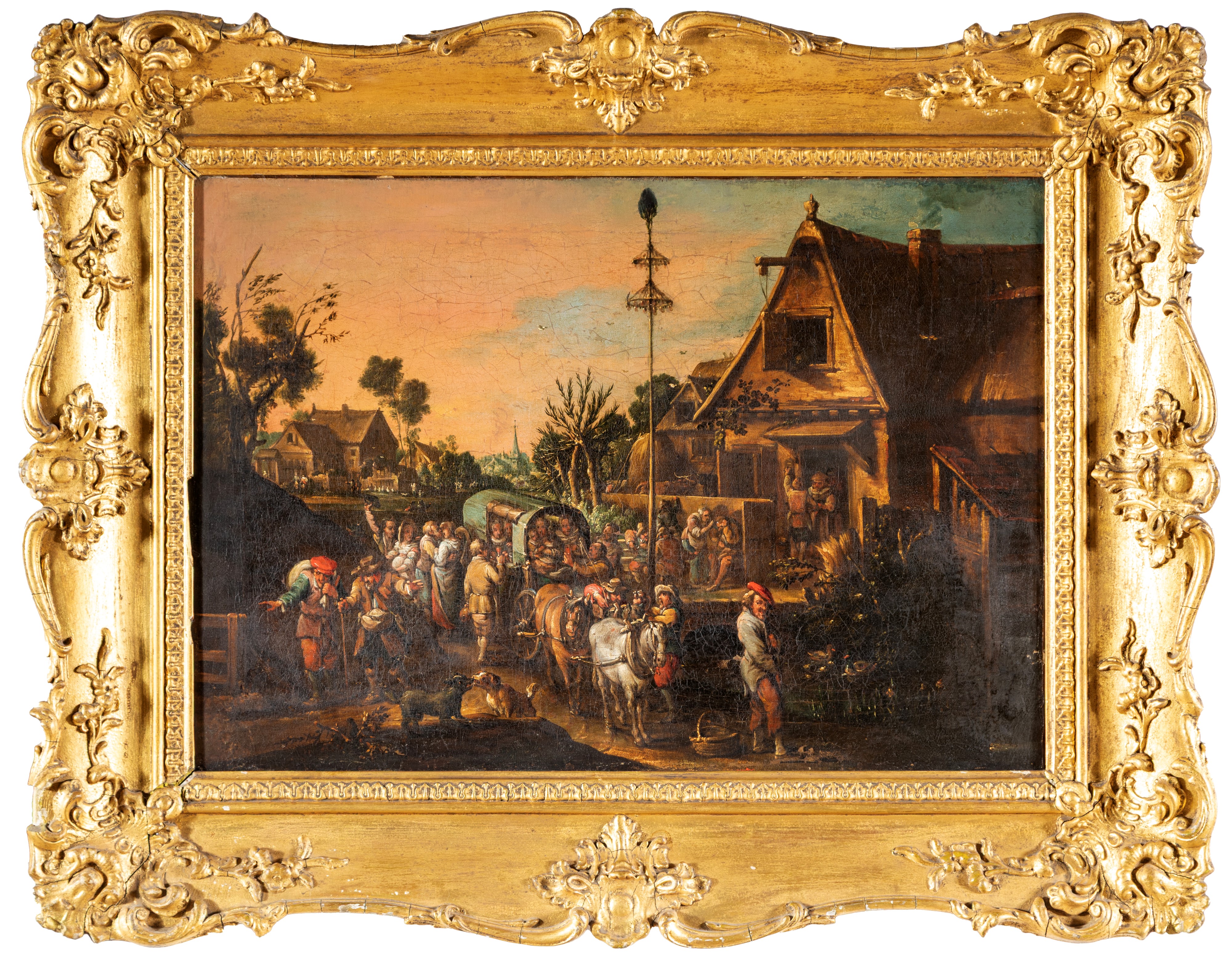 a) Scena di taverna all'aperto; b) Scena contadina con carrozza