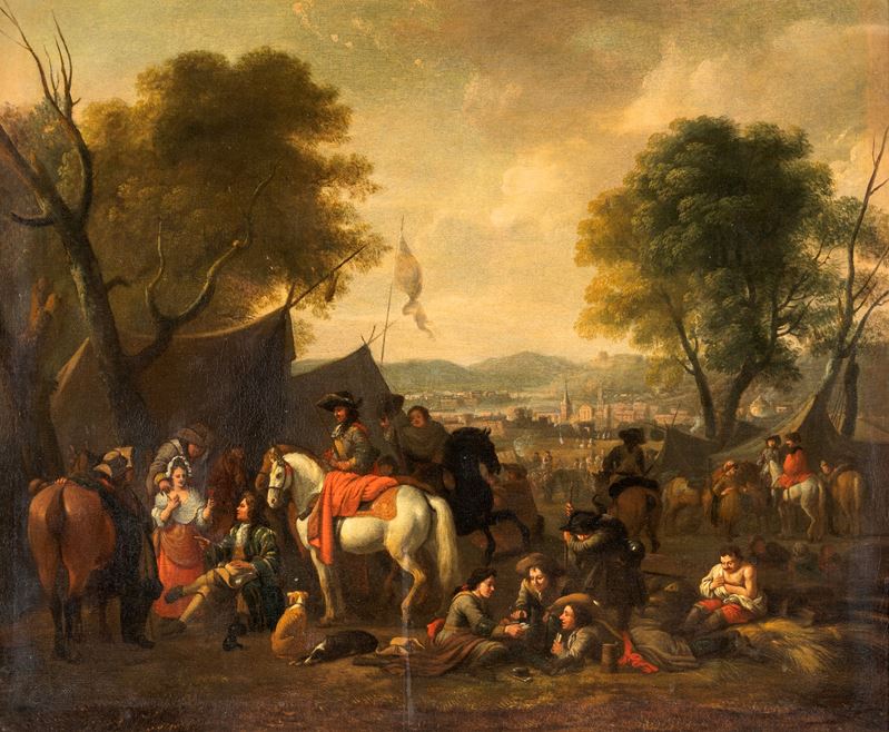 Soldati e cavalieri in sosta