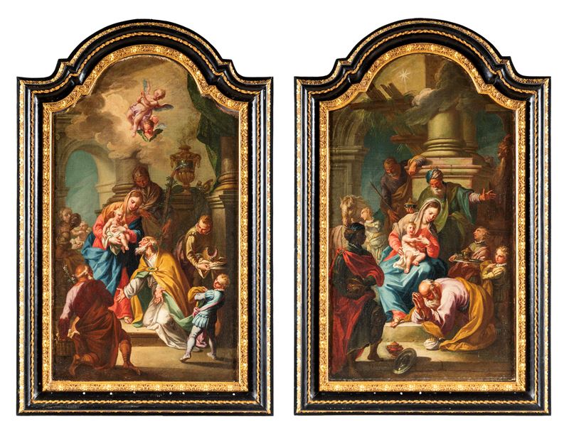 a) Madonna col Bambino e i tre Magi b) Madonna col Bambino e Santo Vescovo