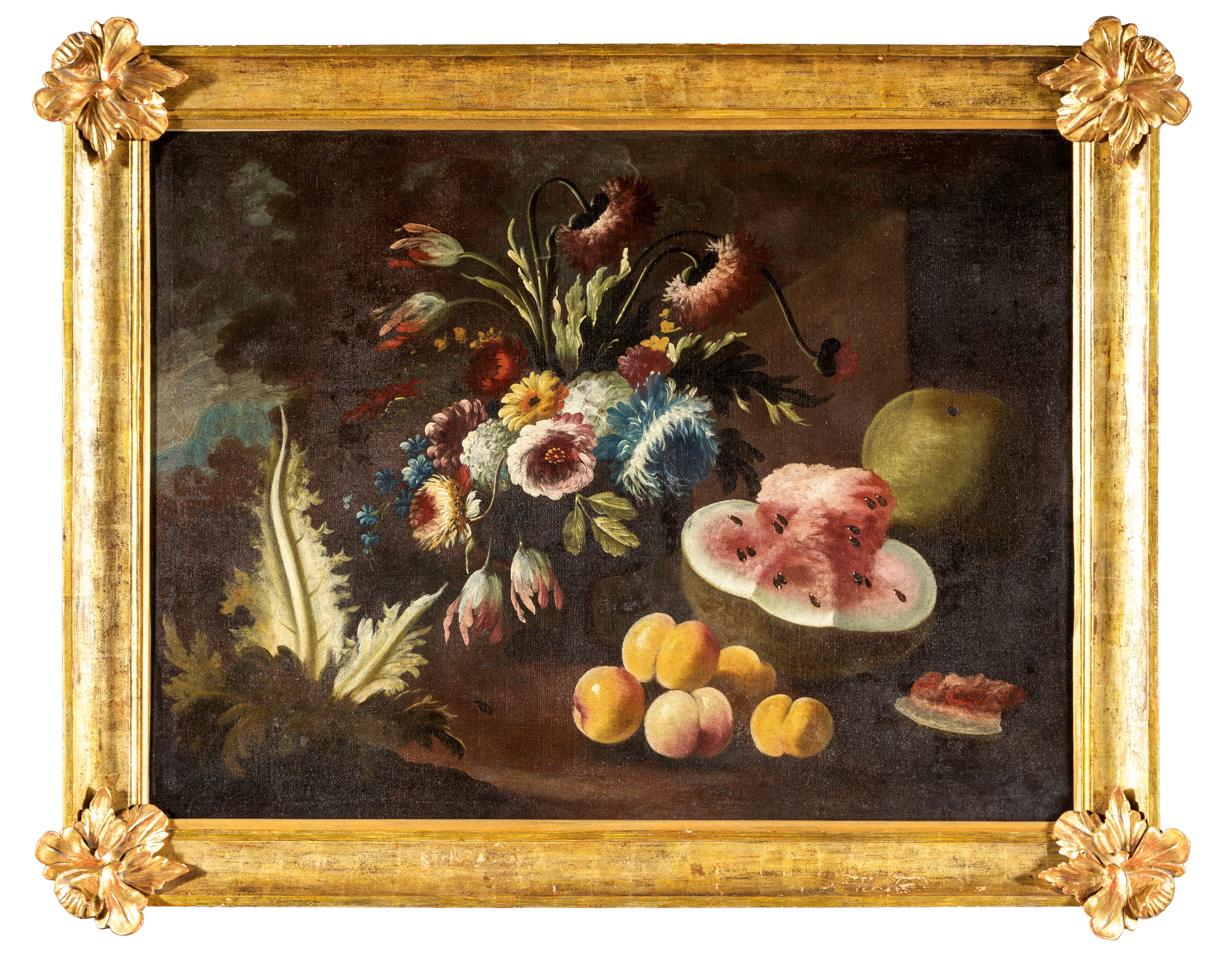 Coppia di Nature morte con fiori e frutta