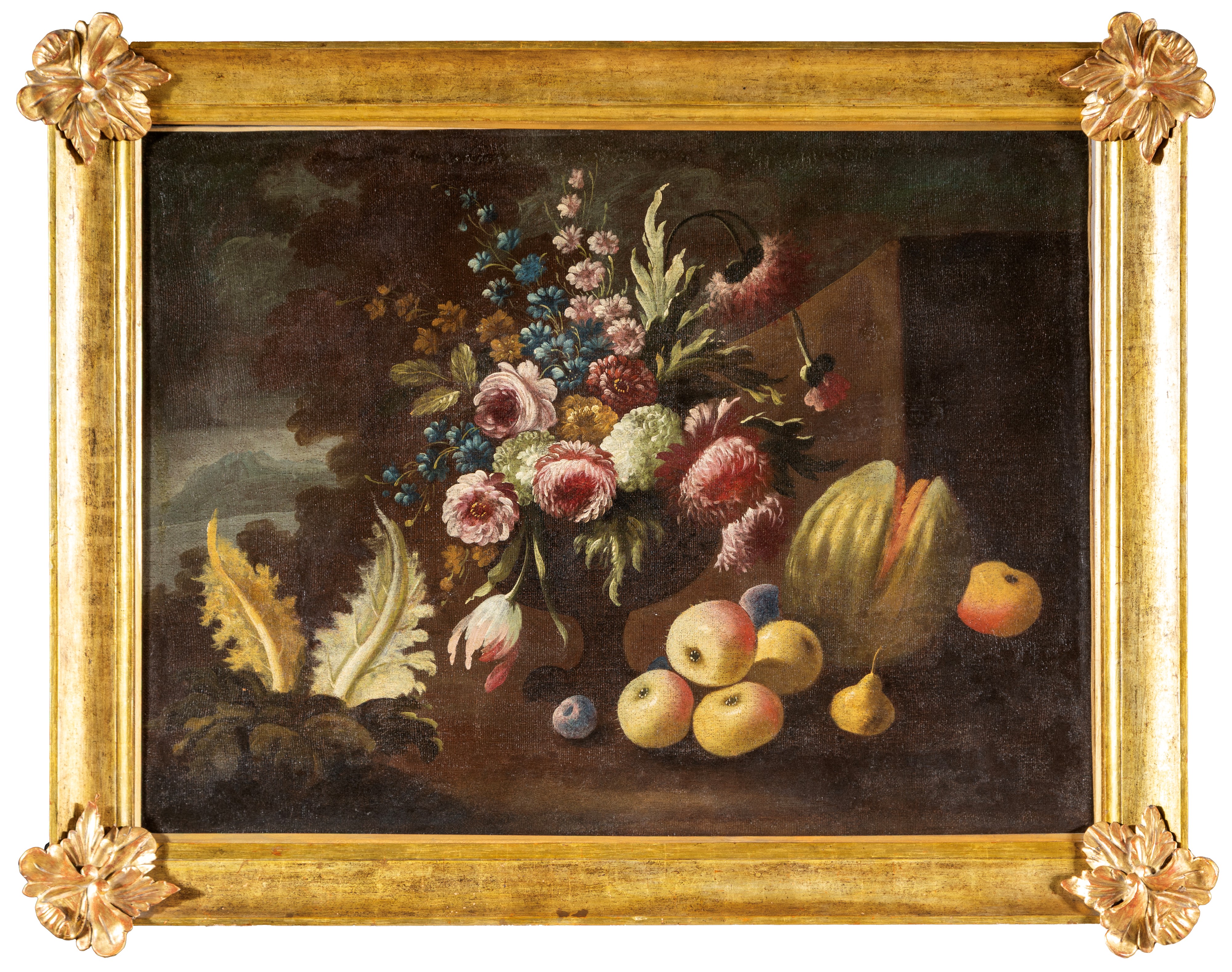 Coppia di Nature morte con fiori e frutta