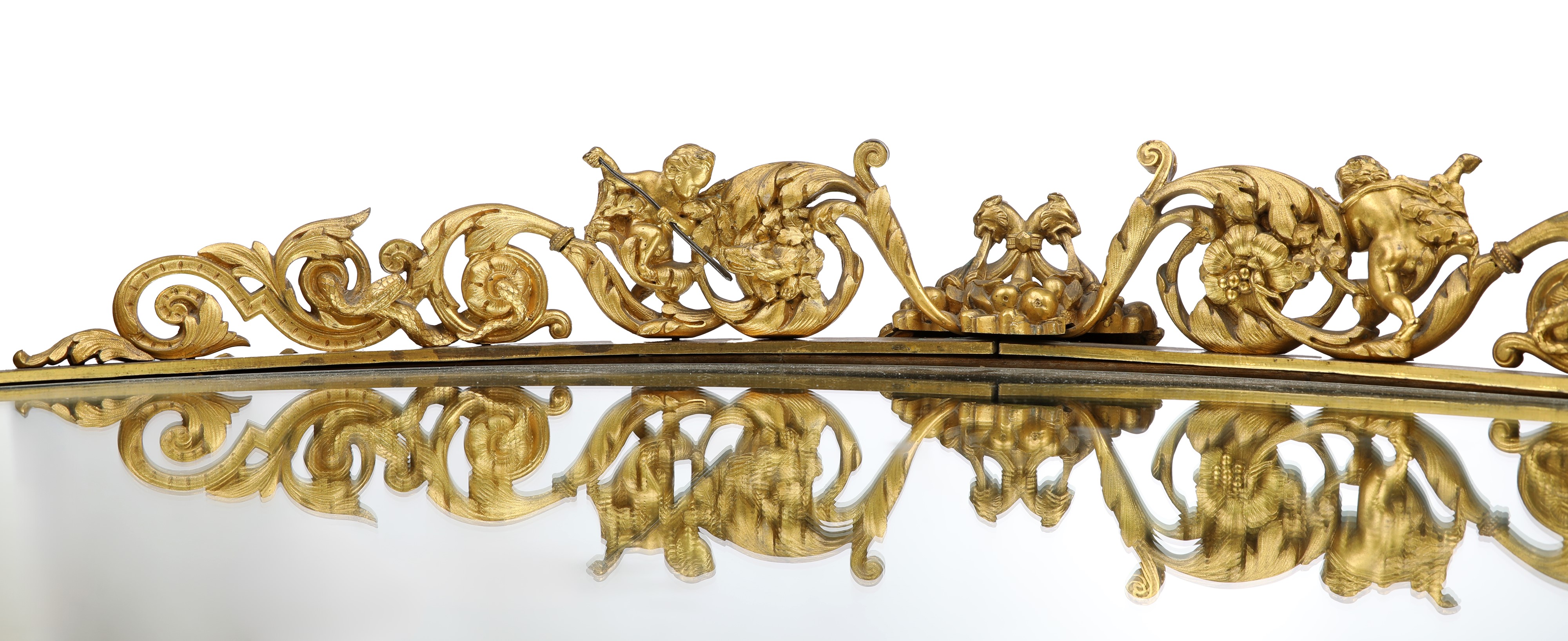 Grande centrotavola in bronzo dorato con specchio, XIX secolo