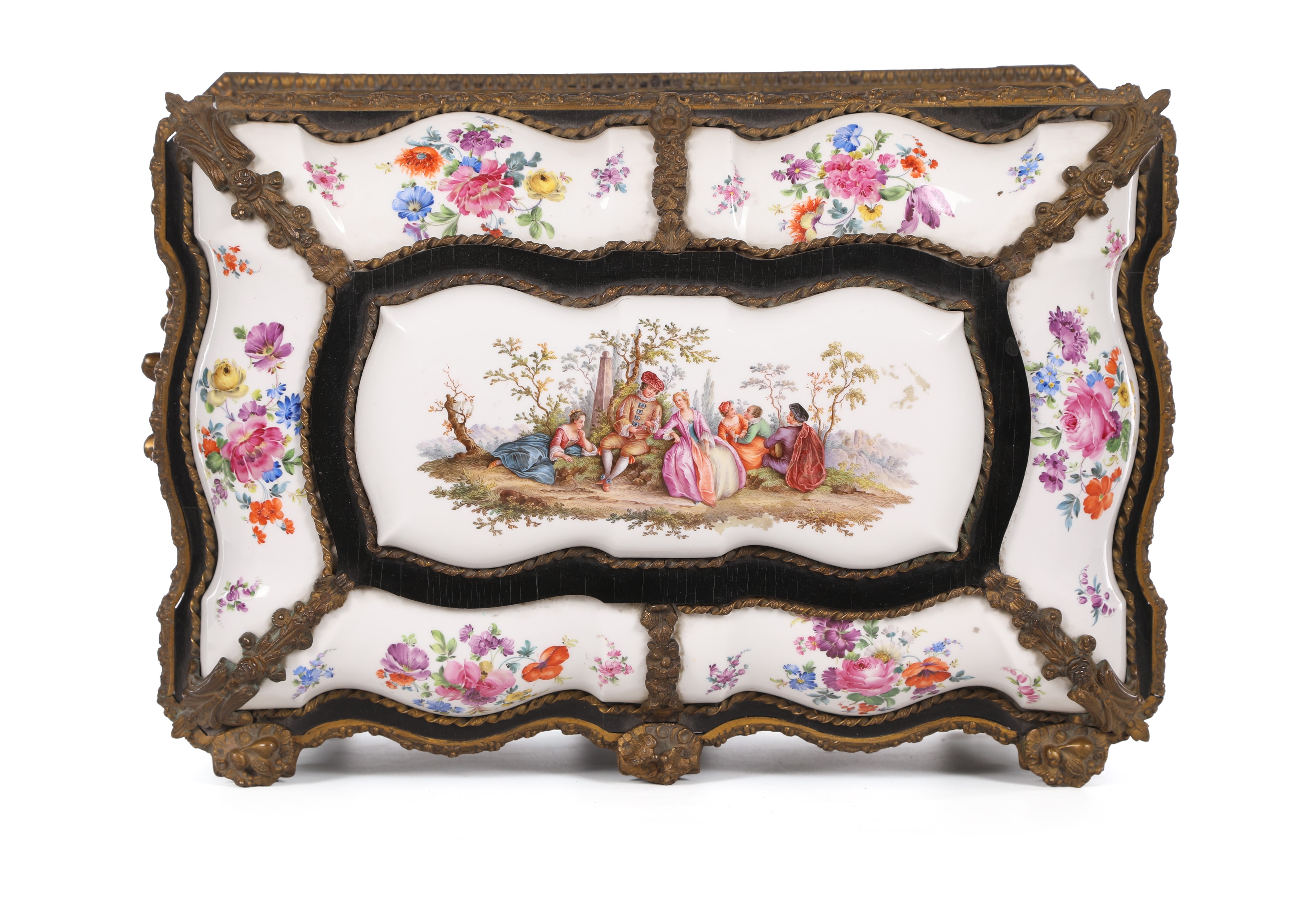 Cofanetto in legno ebanizzato con placche in porcellana policroma, Francia, XIX secolo