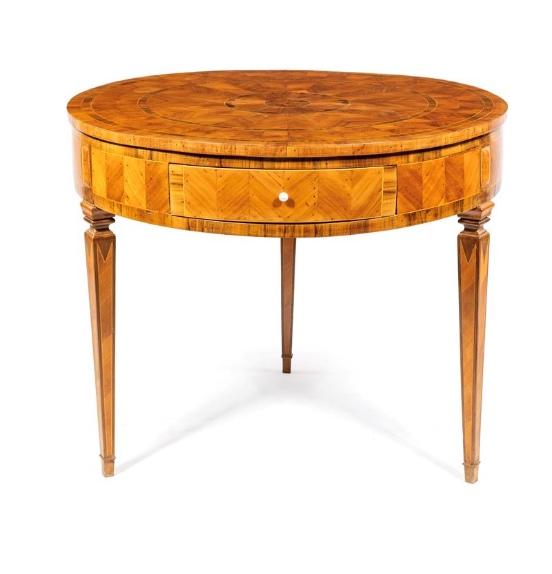 Tavolino circolare d'epoca Luigi XVI in ciliegio, fine del XVIII secolo