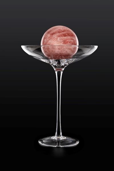 Alzata in vetro incolore con sfera in marmo rosa