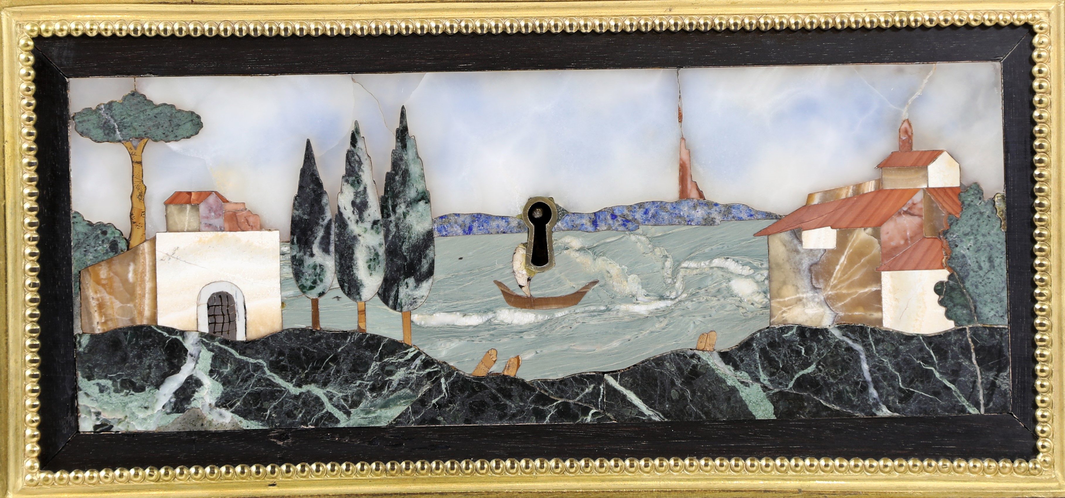 Coppia di piccole credenze in legno ebanizzato con ricca ornamentazione di bronzi e placche in co...