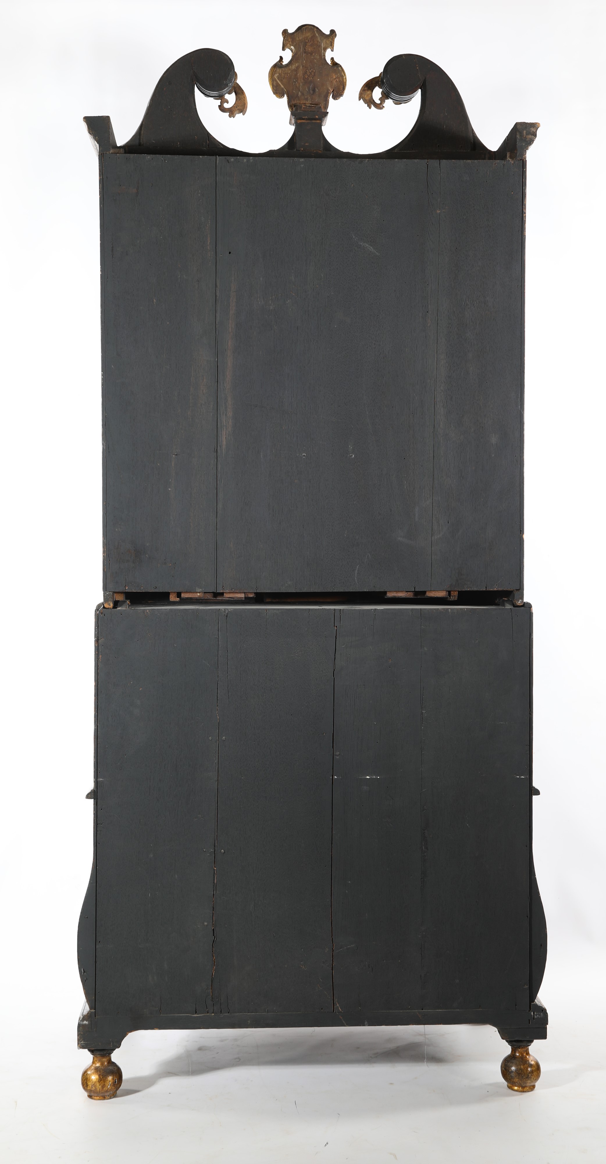 Bureau cabinet in legno laccato nero con chinoiséries dorate, Inghilterra, XVIII secolo