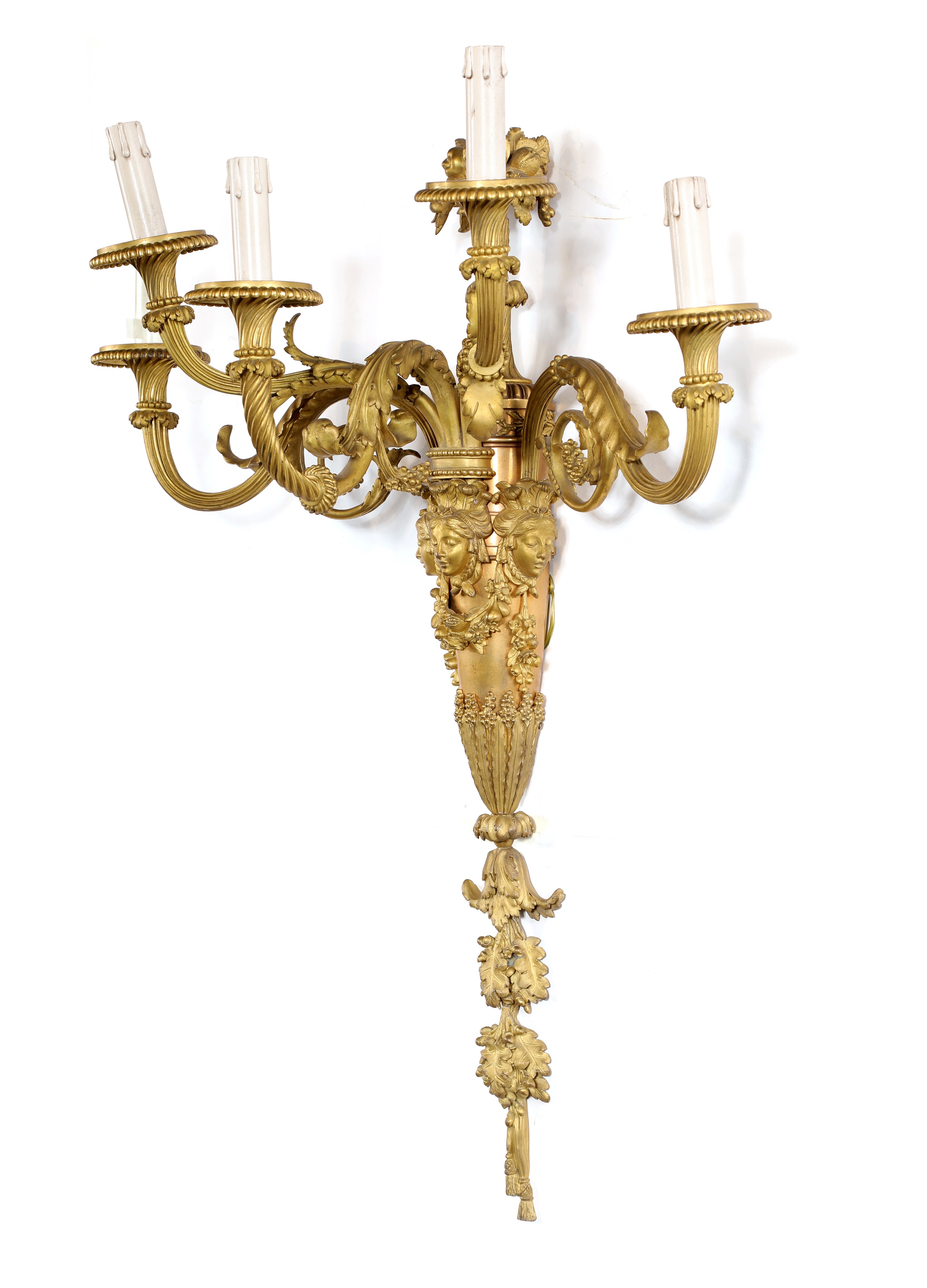 Coppia di appliques in bronzo dorato a cinque luci, XIX secolo