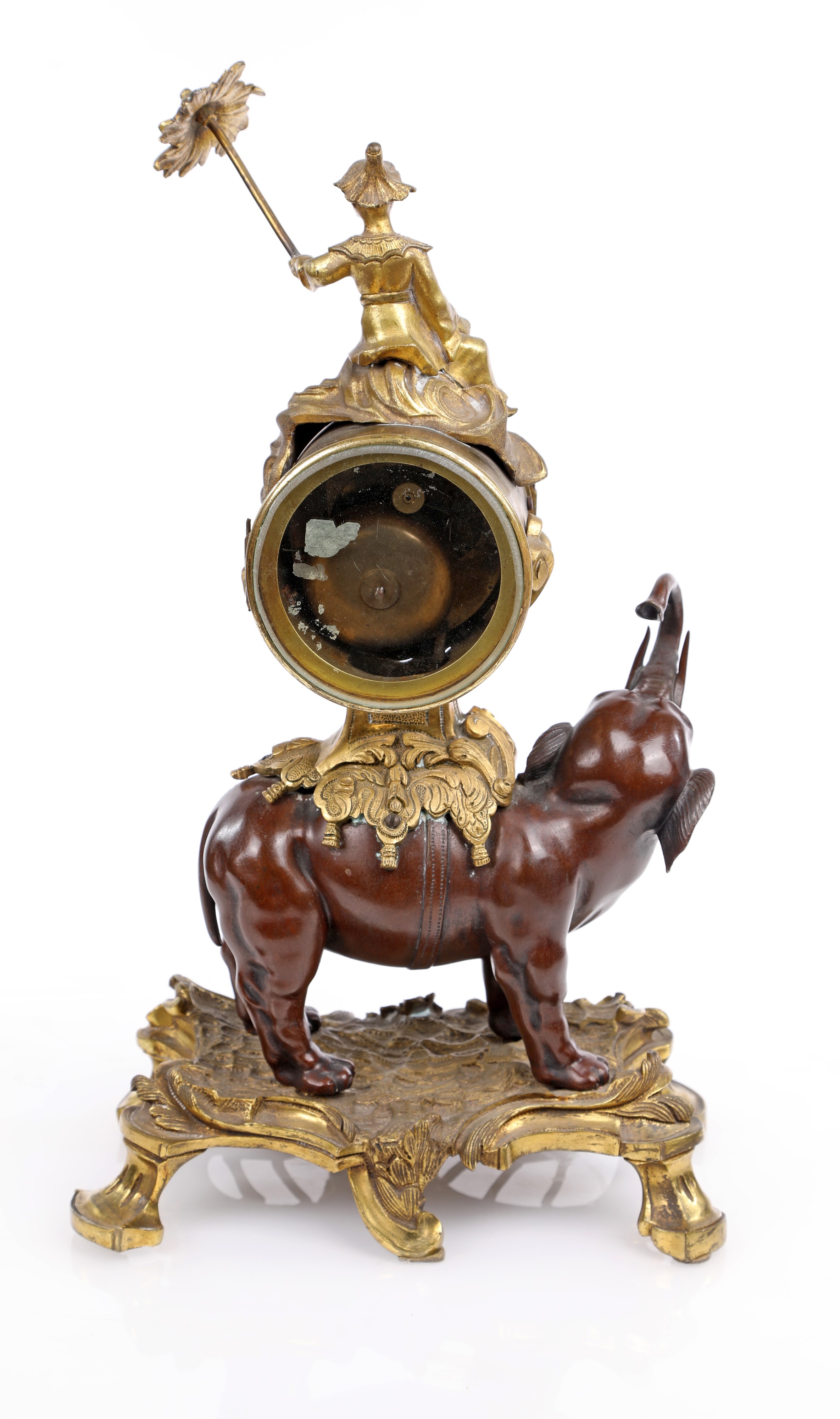 Pendola Luigi XV in bronzo brunito e dorato, Francia, metà del XVIII secolo