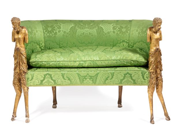 Divanetto in legno scolpito e dorato con figure di fauno, Venezia, fine del XVIII/inizio del XIX secolo