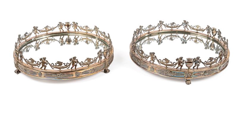 Coppia di surtout in argento e specchio, Parigi 1890 ca.