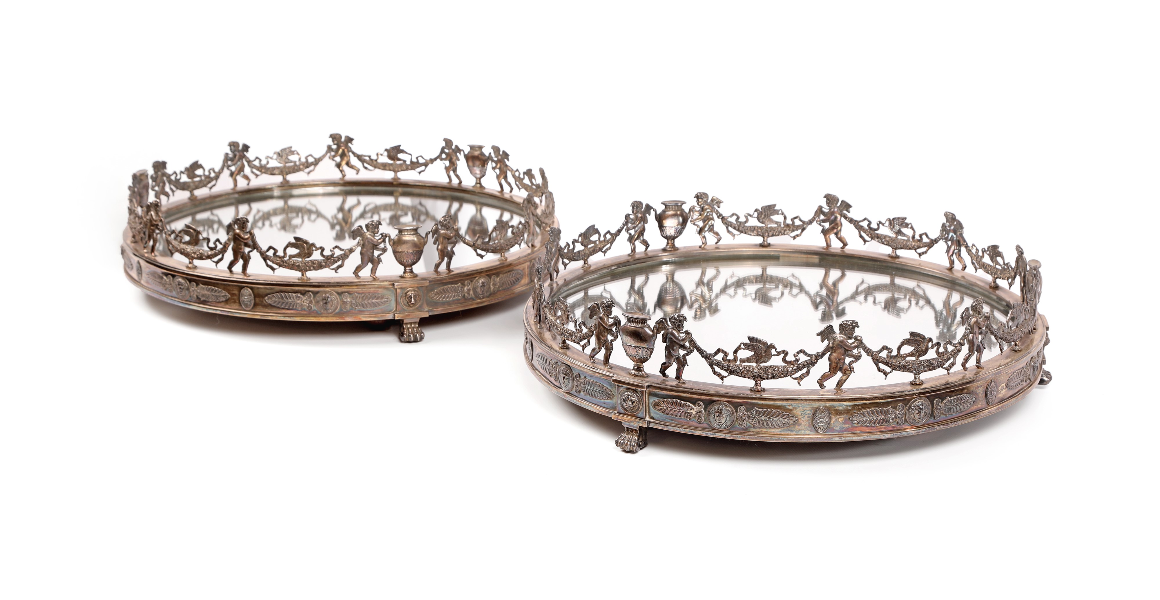 Coppia di surtout in argento e specchio, Parigi 1890 ca.