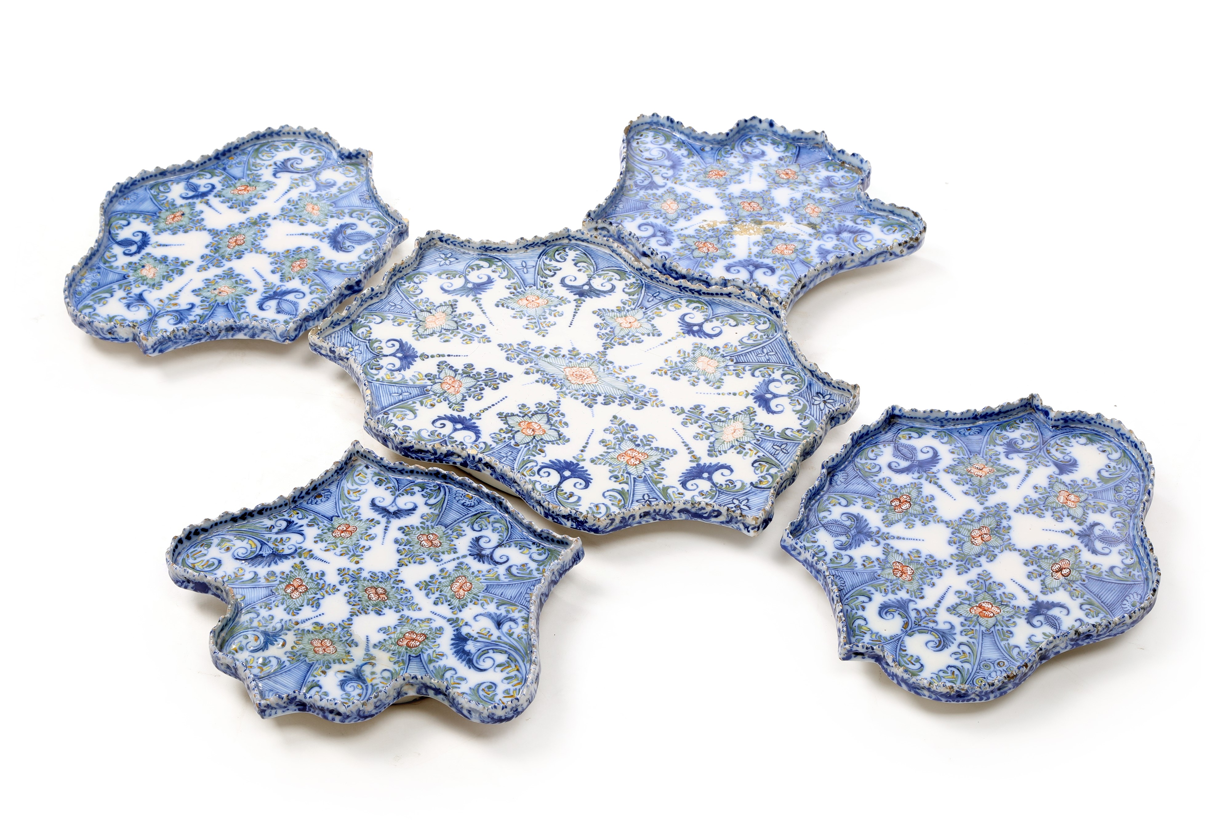Manifattura Rossetti, Centrotavola in maiolica a cinque elementi, Lodi o Torino, prima metà del X...