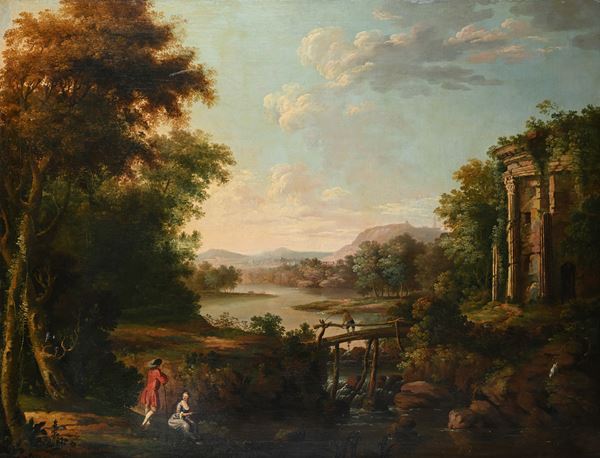 Paesaggio classico con rovine e figure