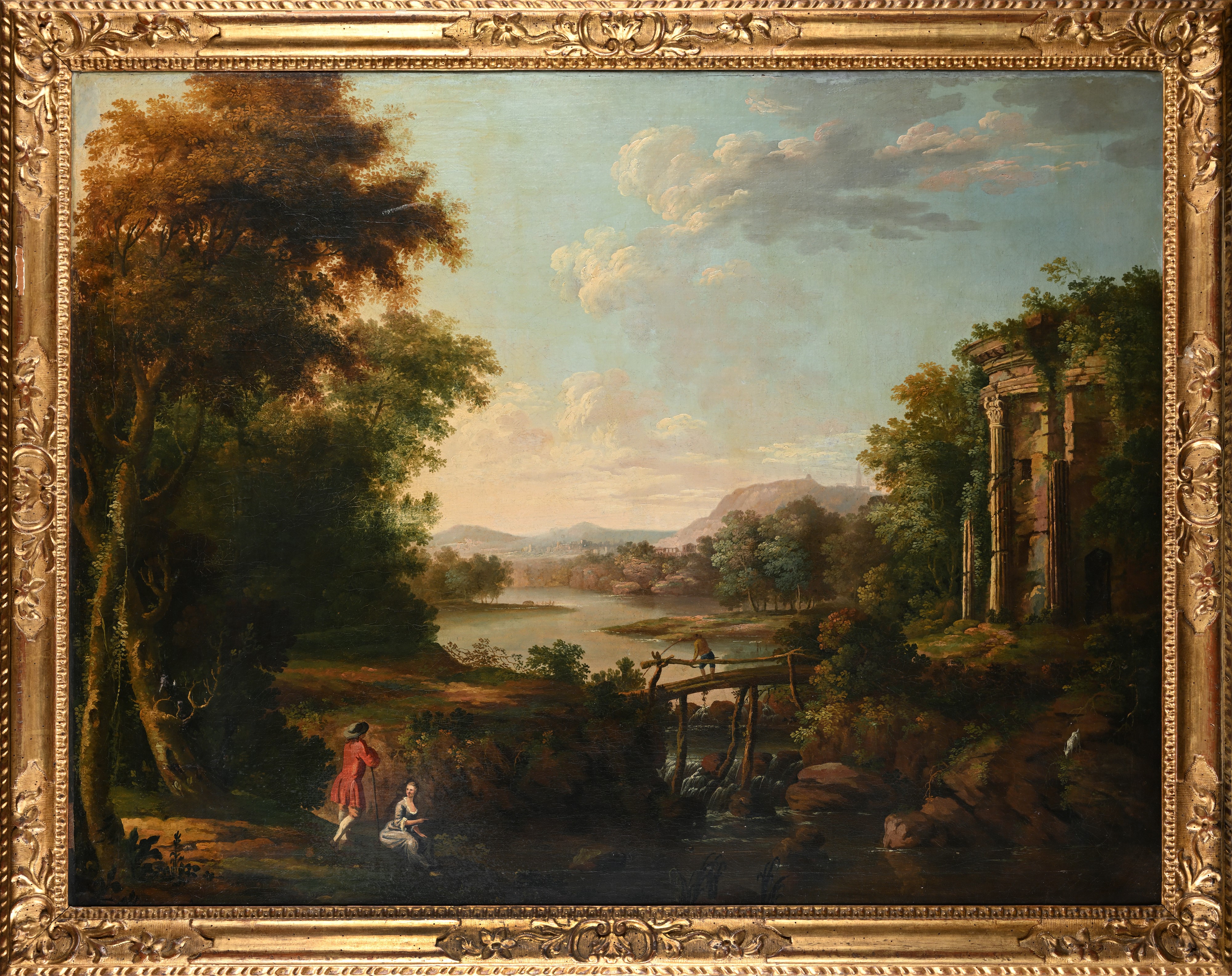 Vittorio Amedeo Cignaroli - Vittorio Amedeo, Paesaggio classico con rovine e figure, olio su tela