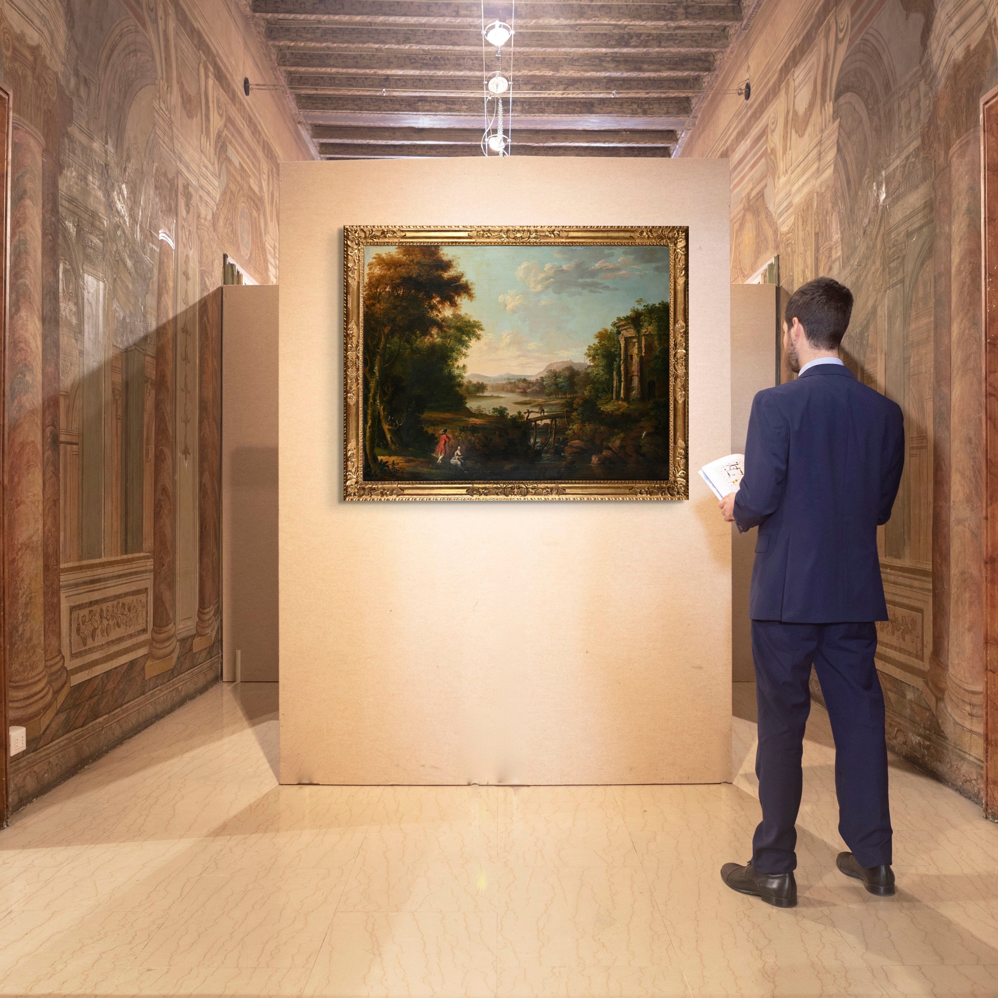 Vittorio Amedeo Cignaroli - Vittorio Amedeo, Paesaggio classico con rovine e figure, olio su tela
