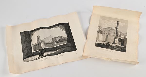 S. Corsi - Veduta della Torre di Nerone in Roma. Tratta dall'Opera di Zuccagni e Orlandini, Corografia Fisica e Statistica dell'Italia. Firenze 1842-45 / Alessandro Moschetti - Veduta della Colonna di Foca