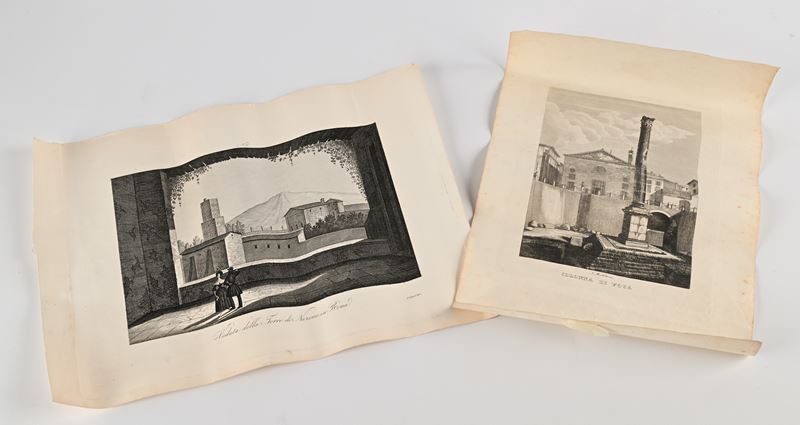 Moschetti, Veduta della Colonna di Foca e Corsi, Veduta della Torre di Nerone in Roma, acquaforti...