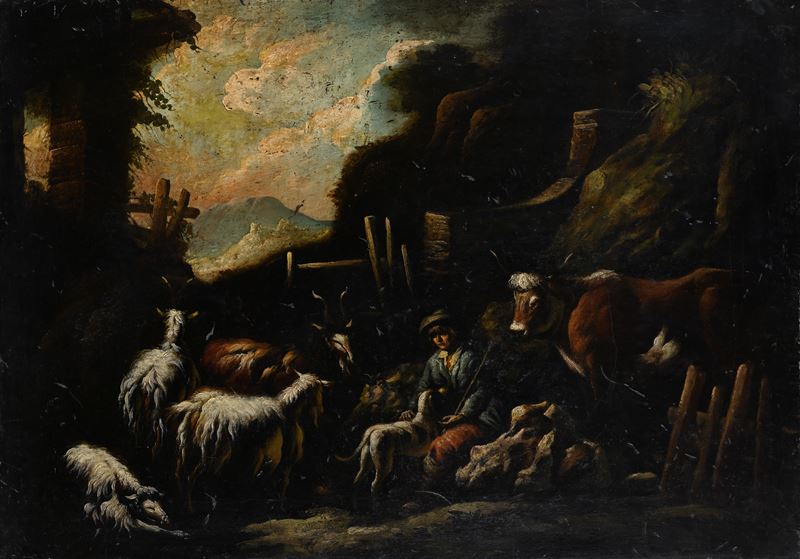 Paesaggio con pastore e gregge
