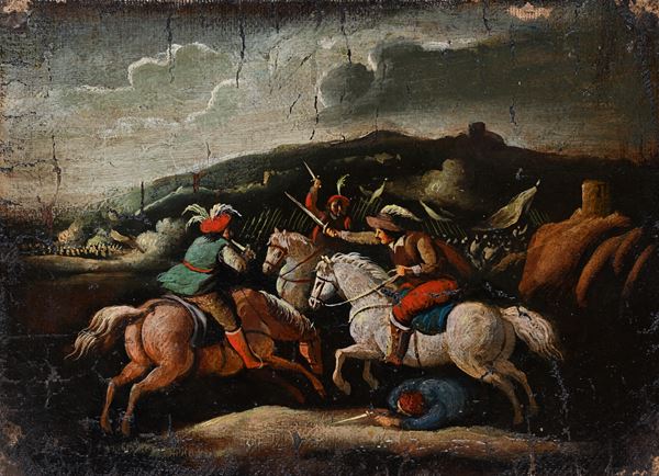 Piccolo dipinto di scena di battaglia