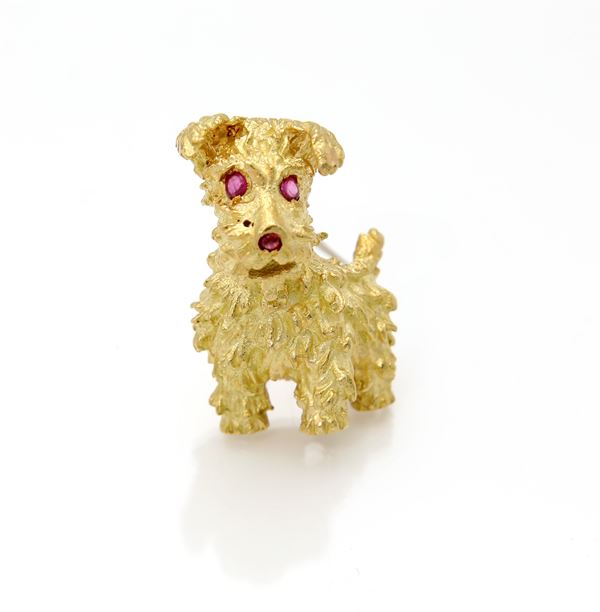 Tiffany, spilla terrier in oro e rubini